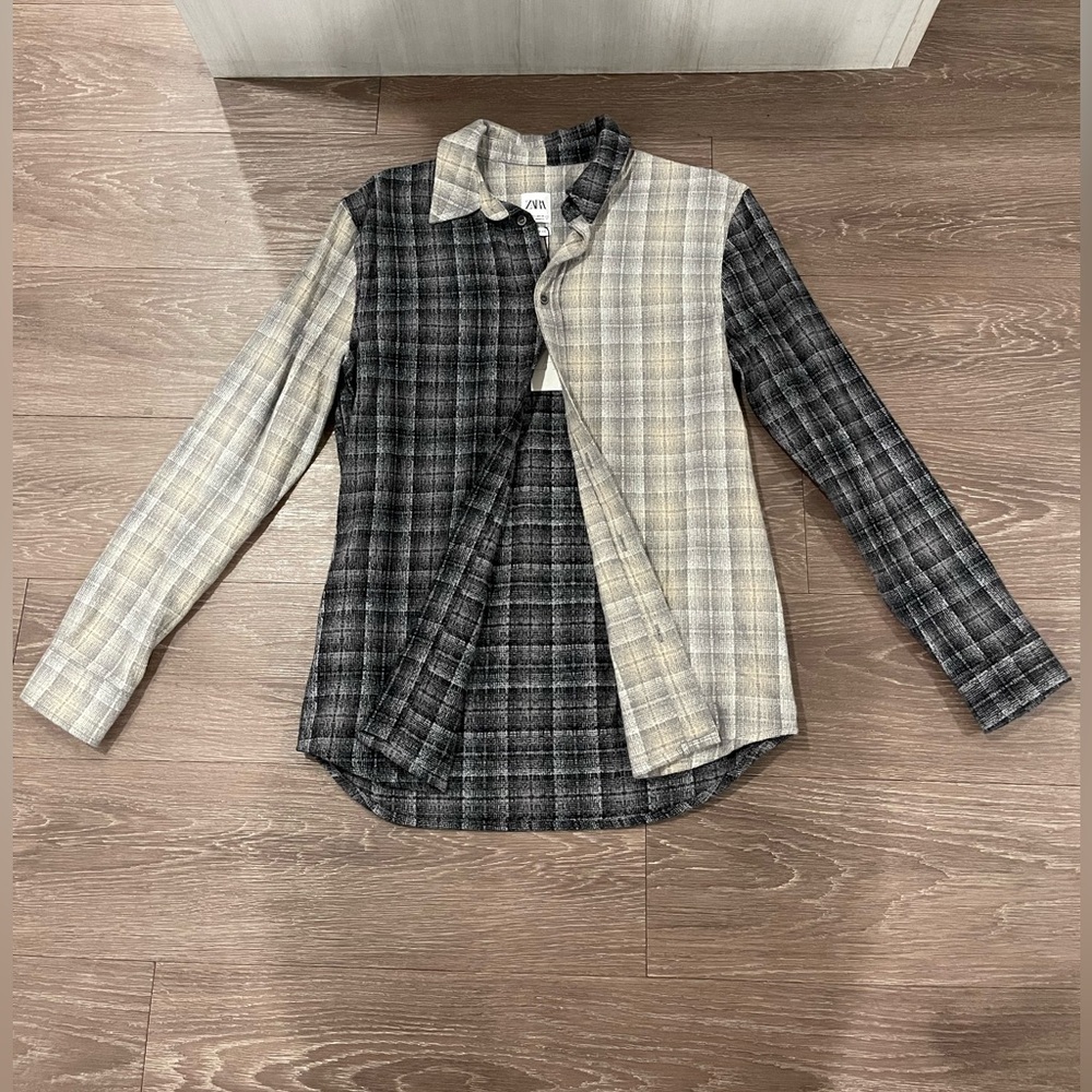 ZARA Men's Flannel Shirt Relaxed Fit Black/Grey/White